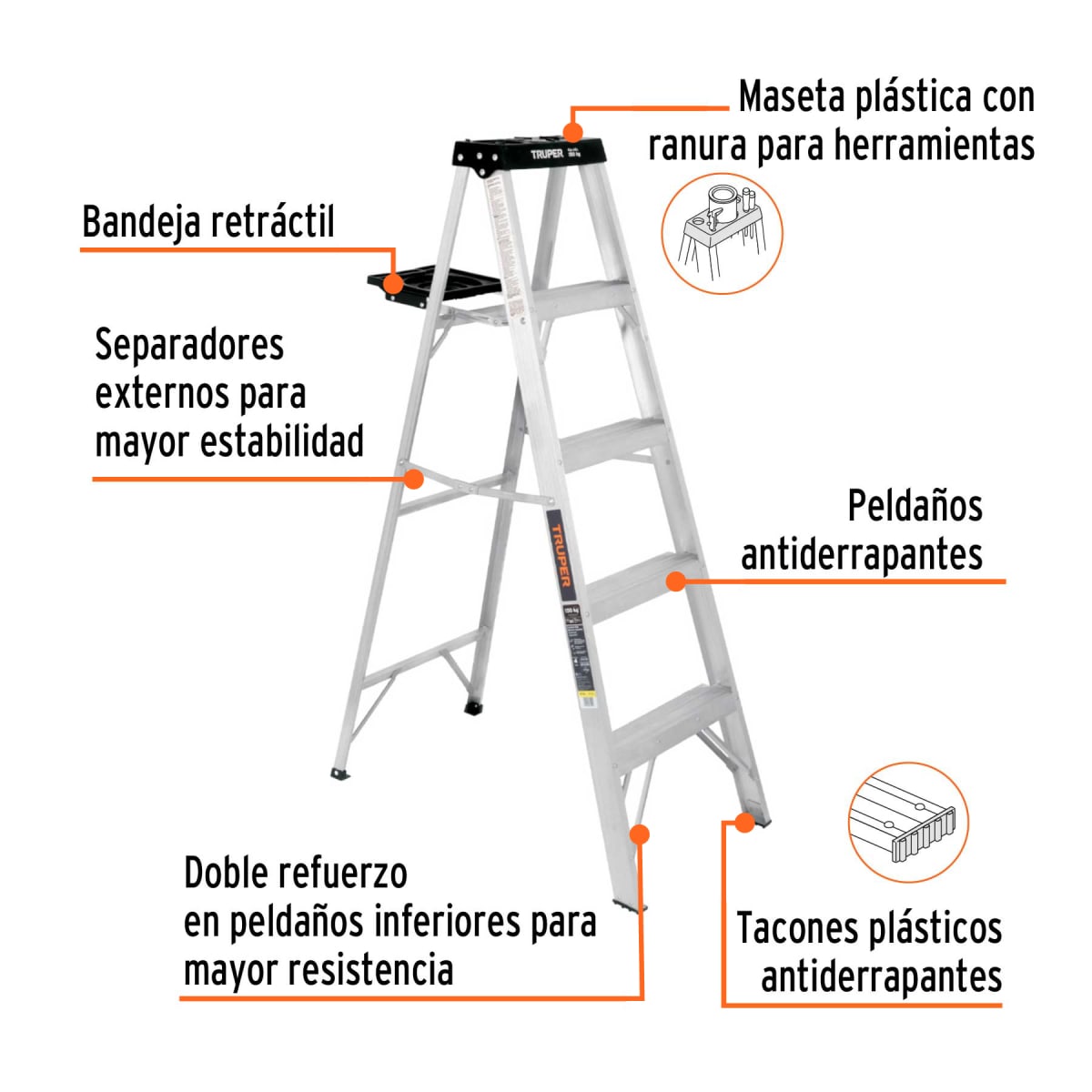 Escalera de tijera tipo III 4 escalones y bandeja, Truper2
