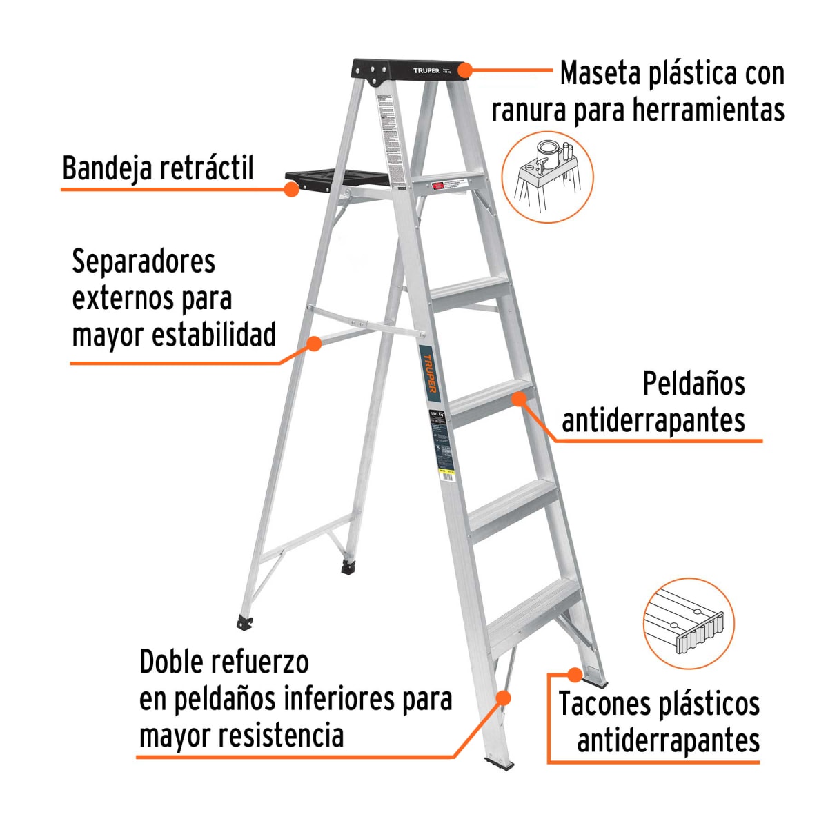 Escalera de tijera tipo III 5 escalones y bandeja, Truper3