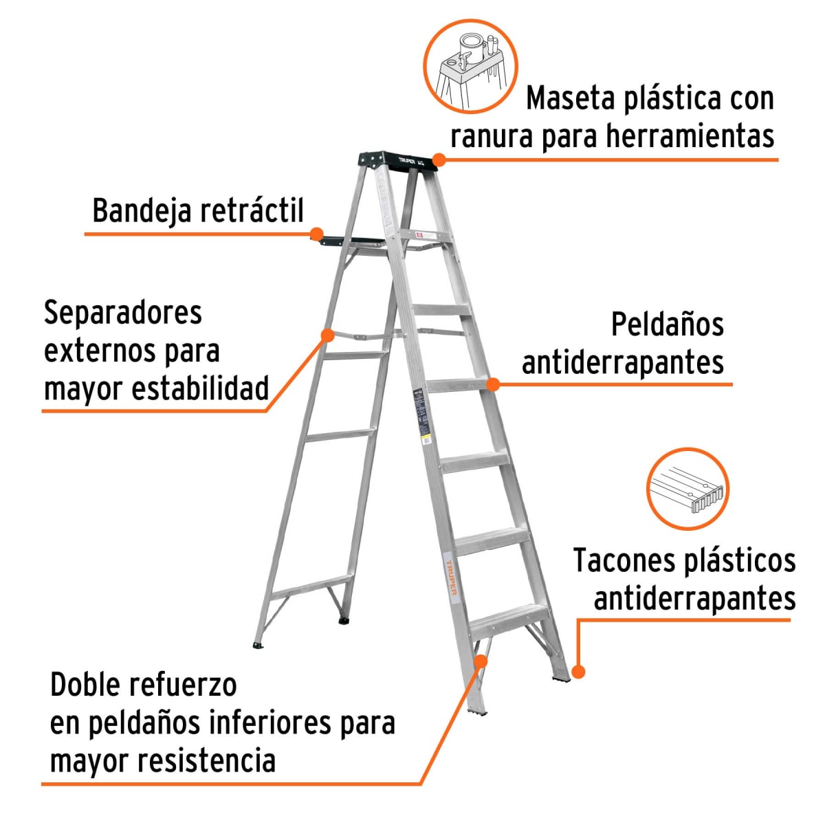 Escalera de tijera tipo III 6 escalones y bandeja, Truper2