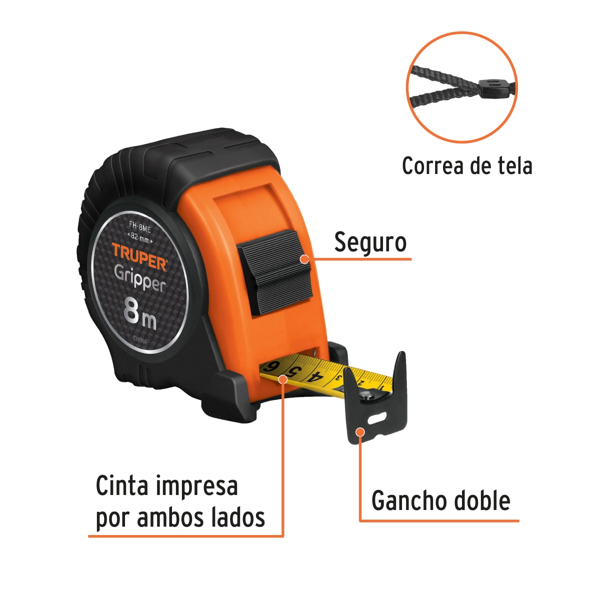 Wincha contra impactos 8 m cinta 25 mm grad. métrica, Truper2