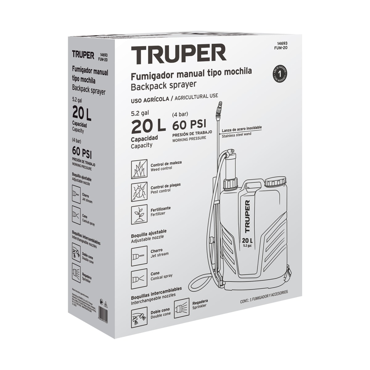 Fumigador de 20 L manual de mochila, Truper4