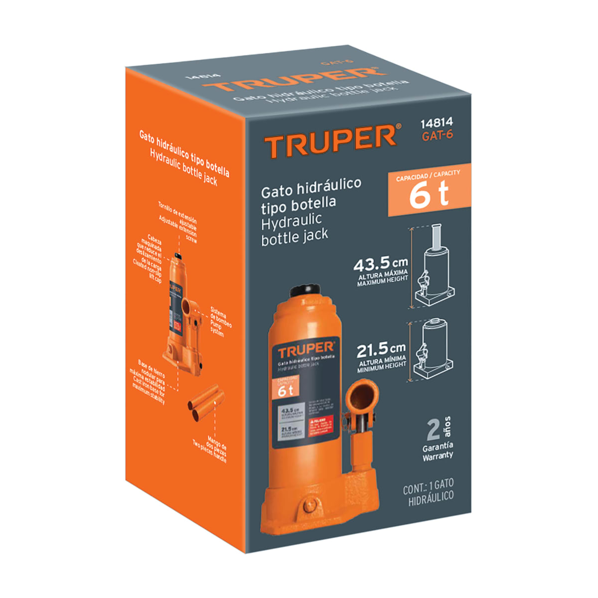 Gata Hidráulica Botella 6 Toneladas Truper Gat-6 148142