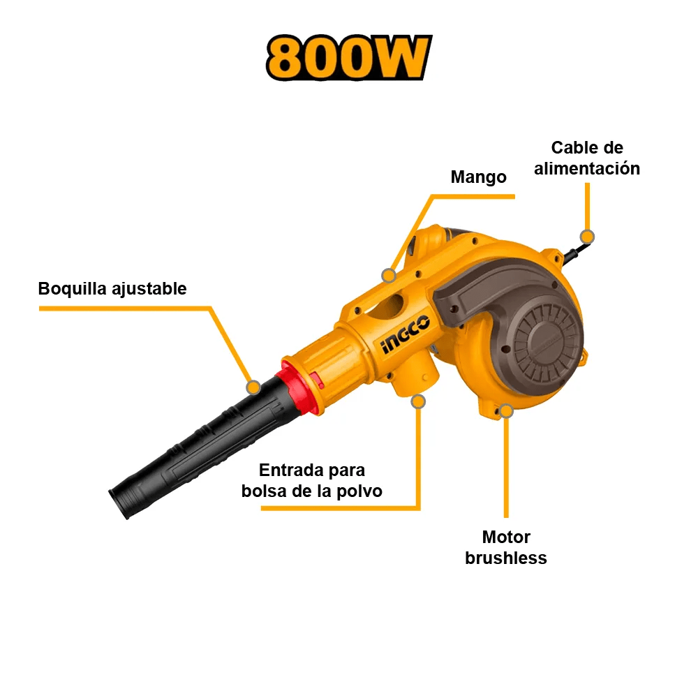 Soplador Aspirador 800w Ingco Ab8038 Amarillo2
