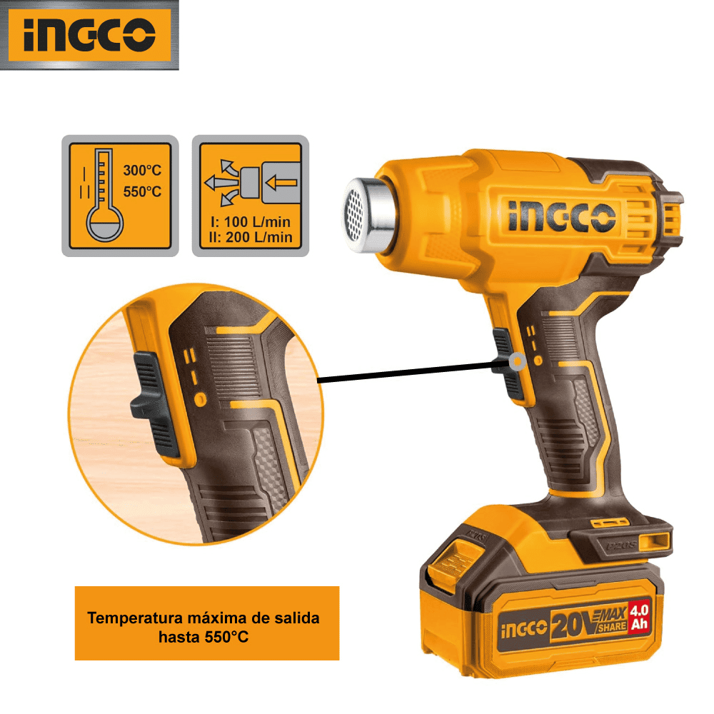 HGLI20025 Pistola de Calor 20V CON BATERIA 4.0Ah y
cargador3