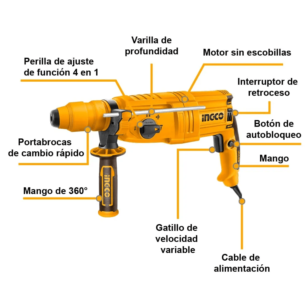 RGH9028-2 ROTOMARTILLO C/MANDRIL ADAPTADOR 800W3