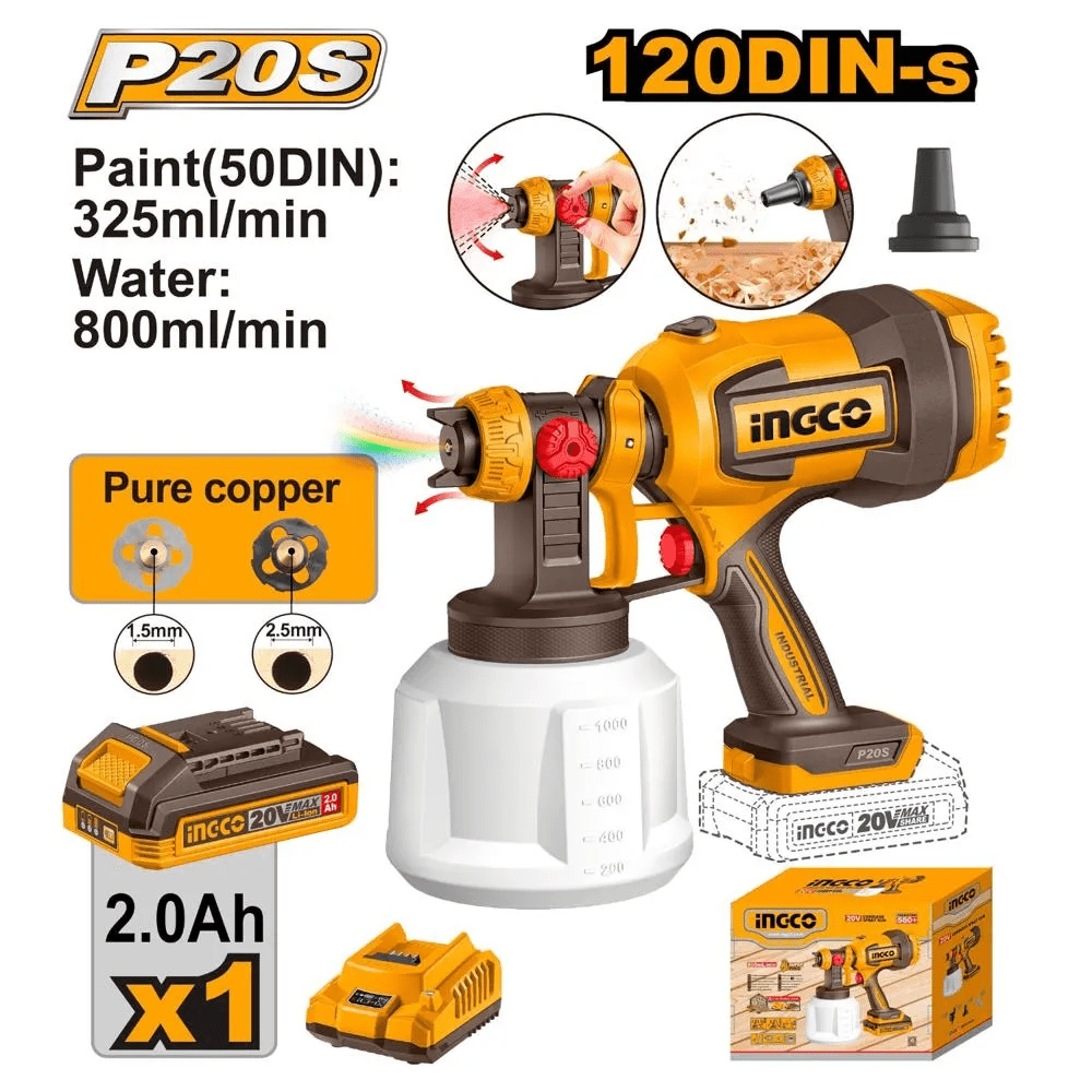 Pistola Pulverizadora Inalámbrica + Bateria Y Cargador Ingco Naranja3