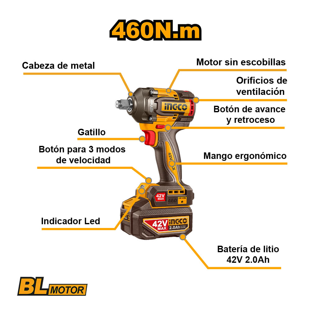 CIWLI42461 LLAVE DE IMPACTO INALAMBRICA 42V 460N.m. +BAT+CARGADO R+ACCESORIOS2