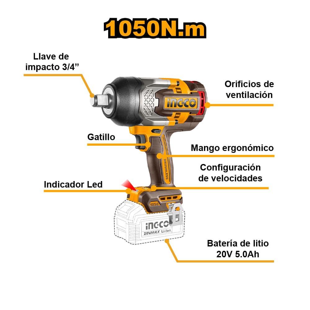 CIWLI20105 LLAVE DE IMPACTO 20V 1050N.M. +BAT+CARGADO R+SOCKET+MAL ETIN4