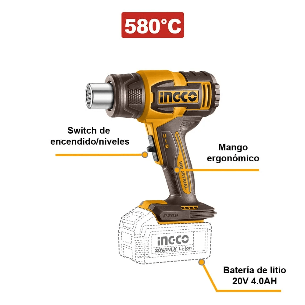HGLI20085 Pistola
de Calor 20V
300/580°C
+BAT+CARGADO
R+MALETIN+ACC
ESORIOS4