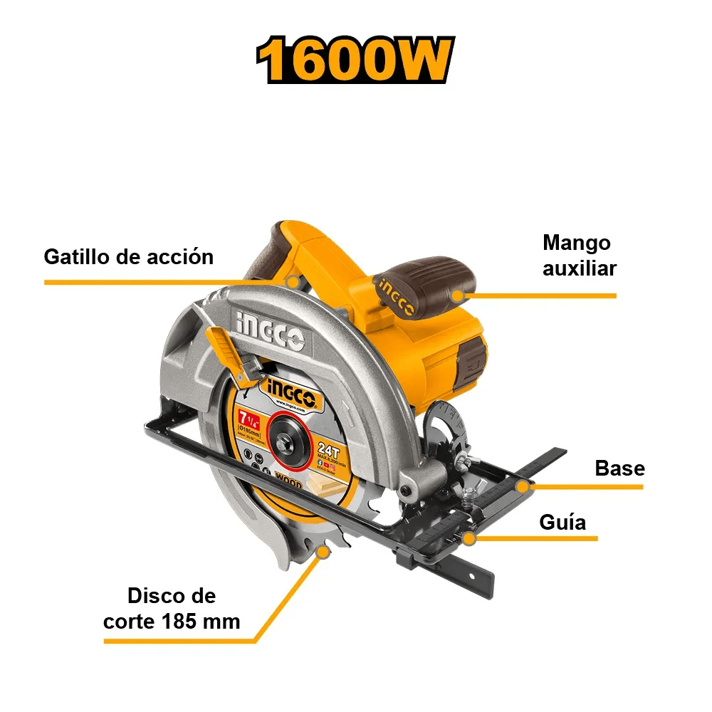 Sierra Circular CAS 18568 7 1/4 1600w Ingco Amarillo2