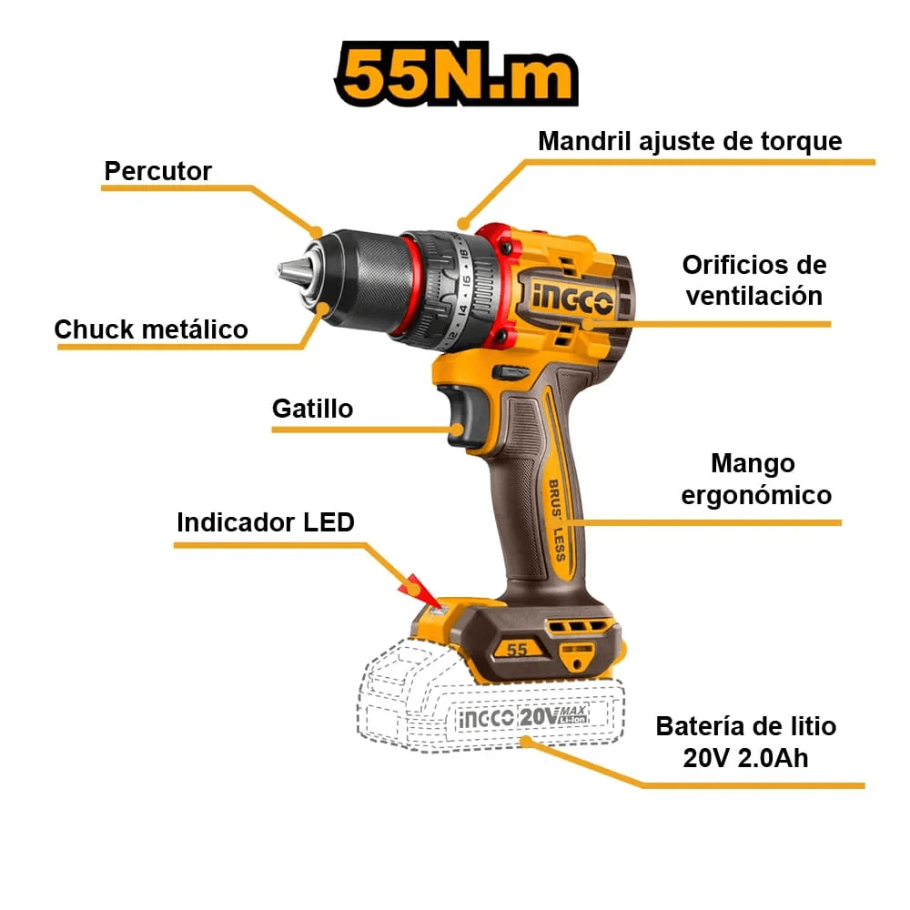CIDLI205581 TALADRO CON PERCUTOR 55N.M. SOLO2
