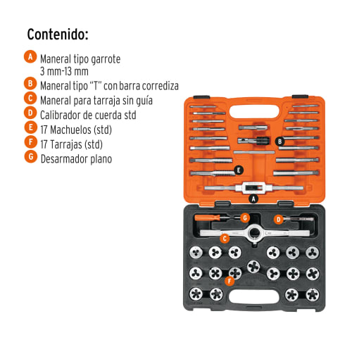 Juego de 40 piezas de machuelos y tarrajas, Truper3