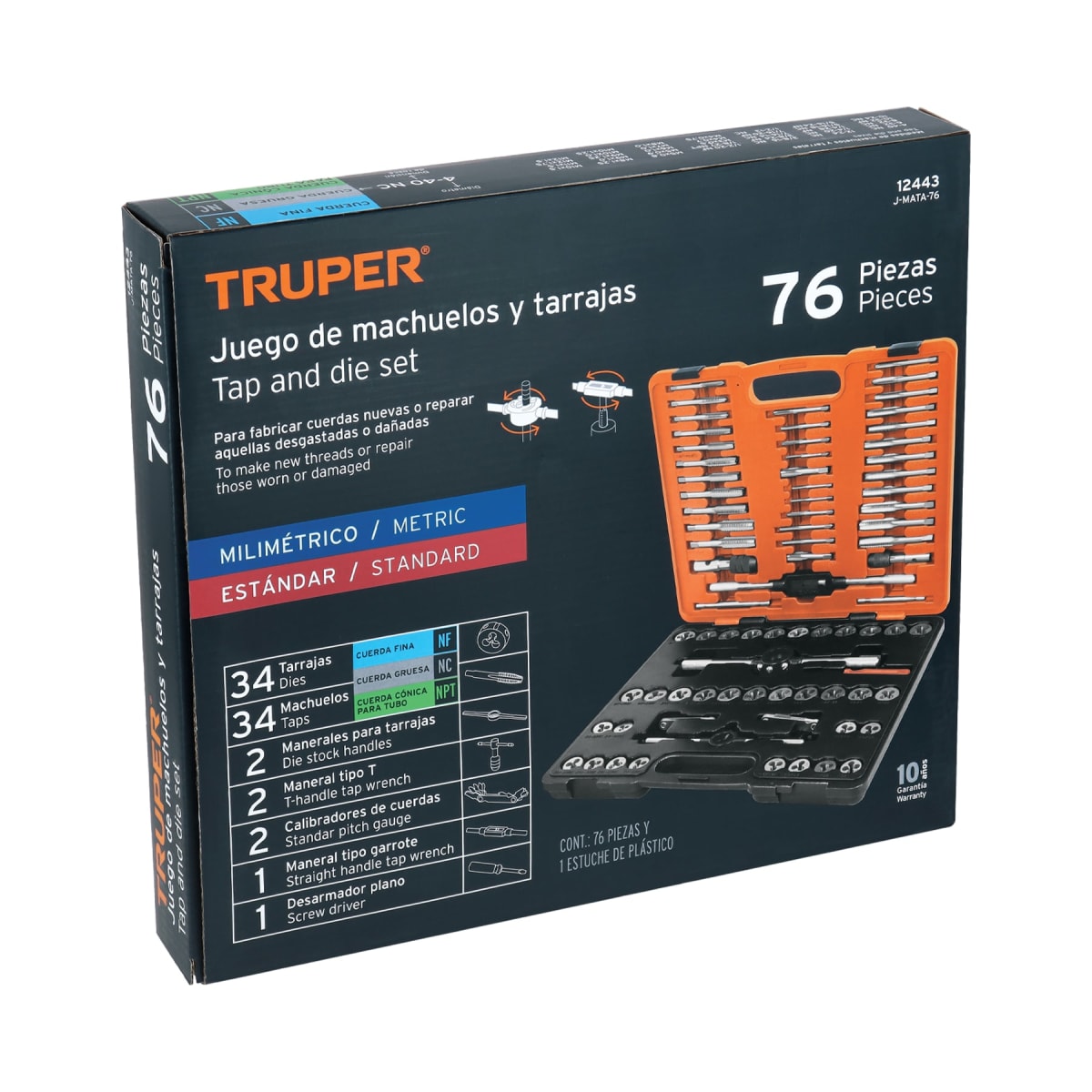 Juego De 76 Piezas De Machuelos Y Tarrajas, Truper 124432