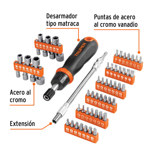 Desarmador tipo matraca con 42 puntas y 14 dados, Truper2