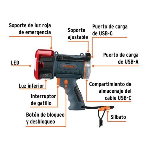 LARE-2000 Lámpara de LED 2000 lm recargable alta potencia, Truper5