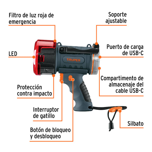 LARE-900 Lámpara de LED 900 lm recargable alta potencia, Truper4