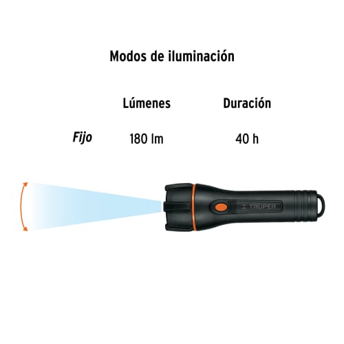 Linterna plástica 1 LED 180 lm con 2 pilas D, Truper2