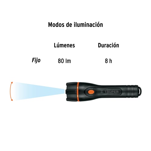 Linterna plástica 1 LED 80 lm con 2 pilas AA, Truper2