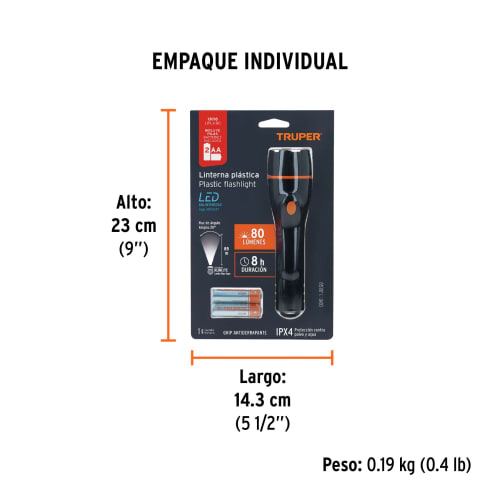 Linterna plástica 1 LED 80 lm con 2 pilas AA, Truper3
