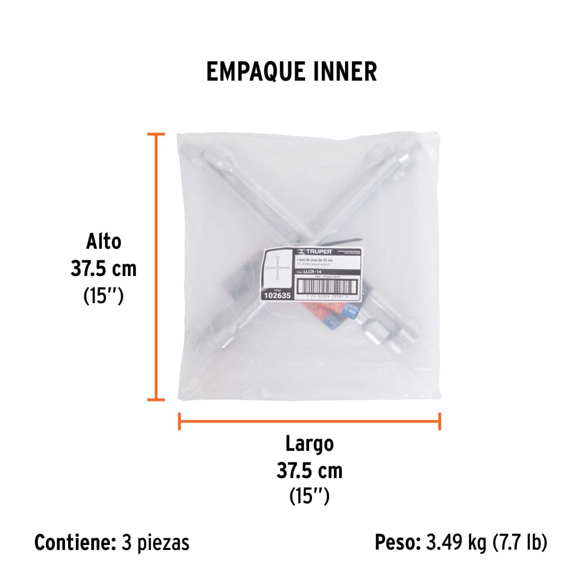 LLCR-14 Llave de cruz 14 pulida y cromada, Truper4