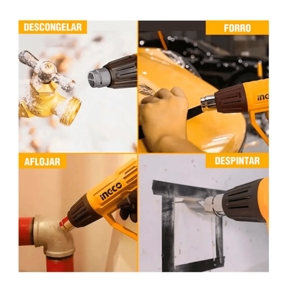 Pistola Calor 2000w Aire 3 Temperatura Regulable Ingco Color Amarillo3