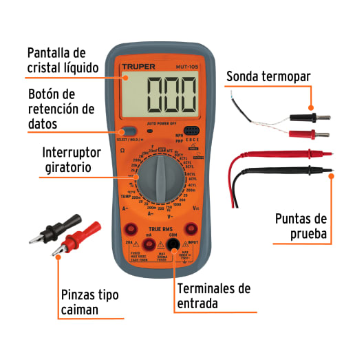 Multitéster digital para mant automotriz con RMS verdadero, Truper3