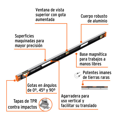Nivel de 48 magnético con protección de TPR, Truper Expert2