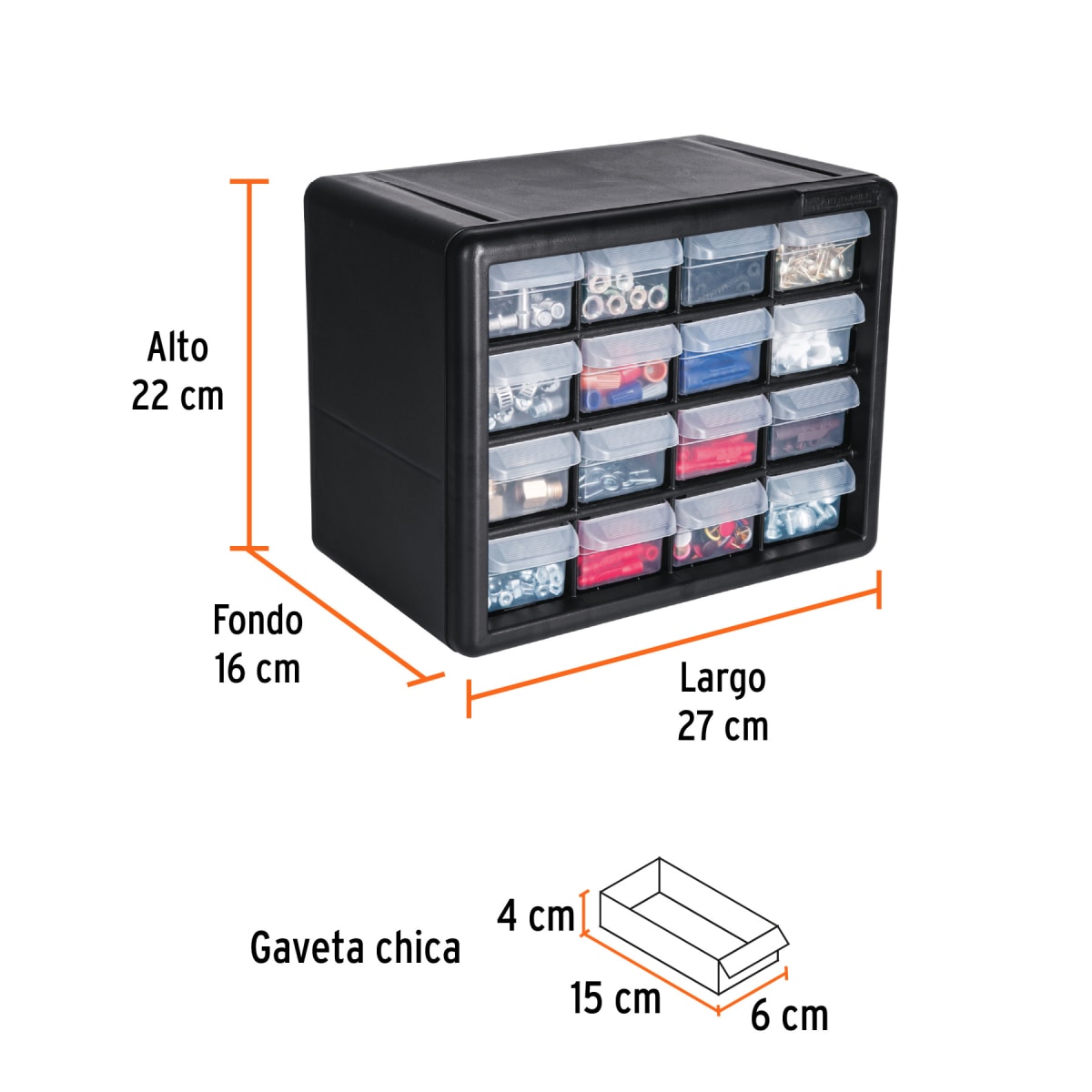 Organizador 10 Con 16 Compartimentos, Truper, 11851 Color Negro3