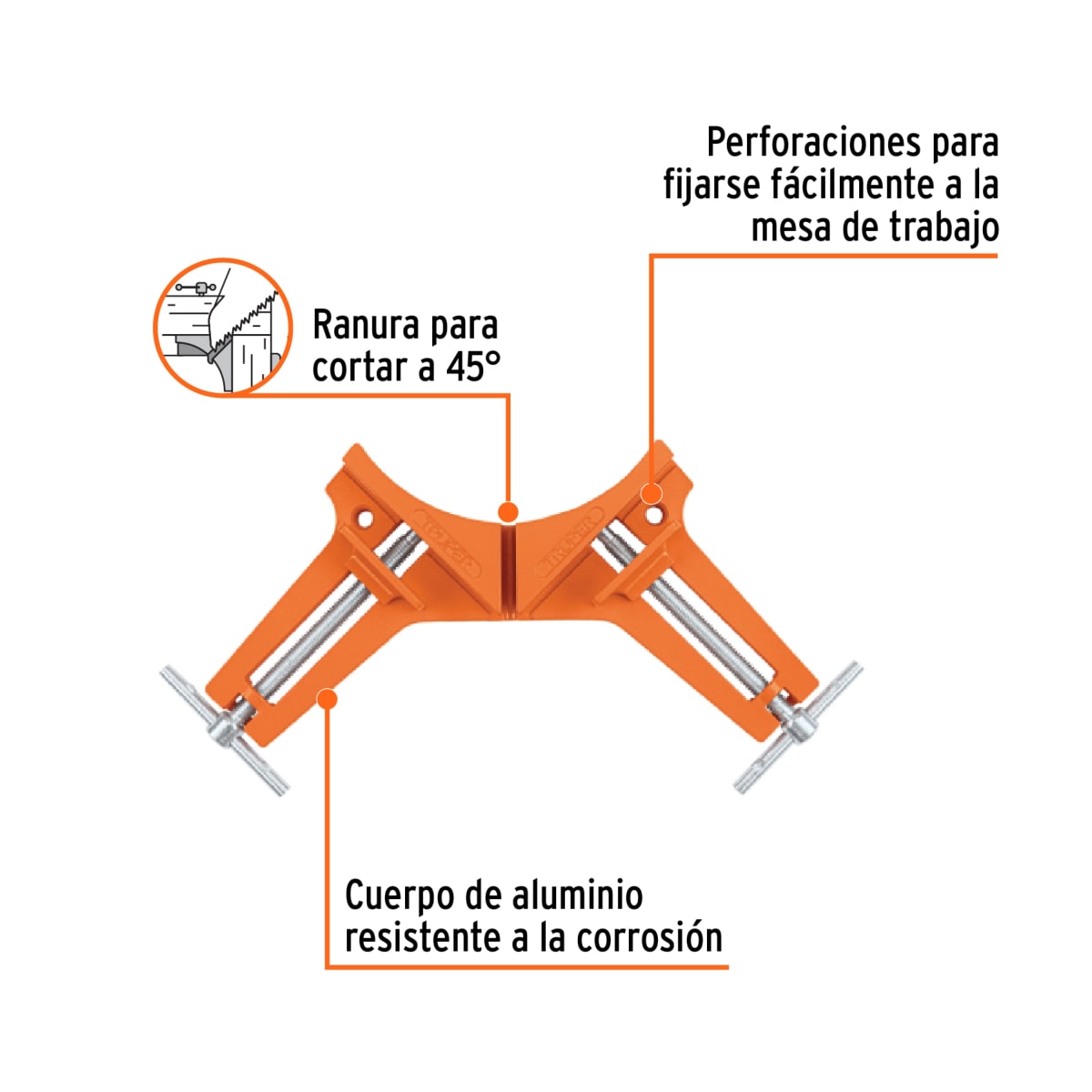 Prensa esquinera de 3 profesional, cuerpo aluminio, Truper2