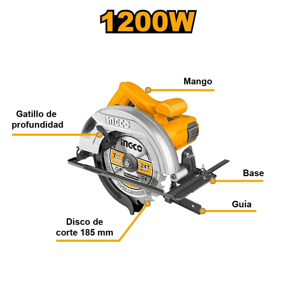 Sierra Circular 1200w 7 1/4 Super Select Ingco Cs18578 Naranja Claro2