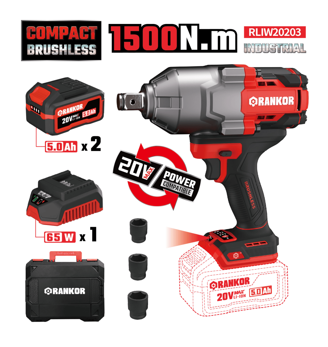 Llaves de impacto 20v litio 1500nm RLIW202032