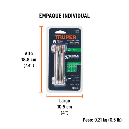 Juego de 8 llaves torx tipo navaja, cuerpo de lámina, Truper3
