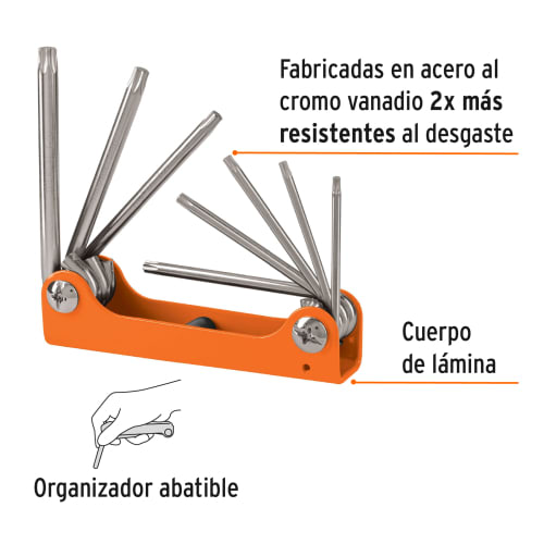 Juego de 8 llaves torx tipo navaja, cuerpo de lámina, Truper4