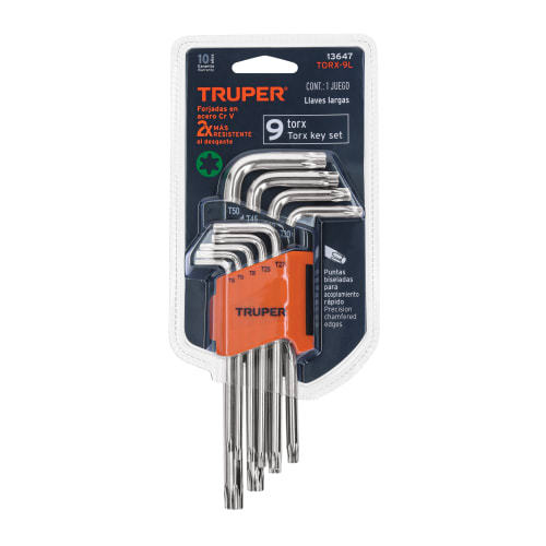 Juego de 9 llaves torx largas con organizador abatible2