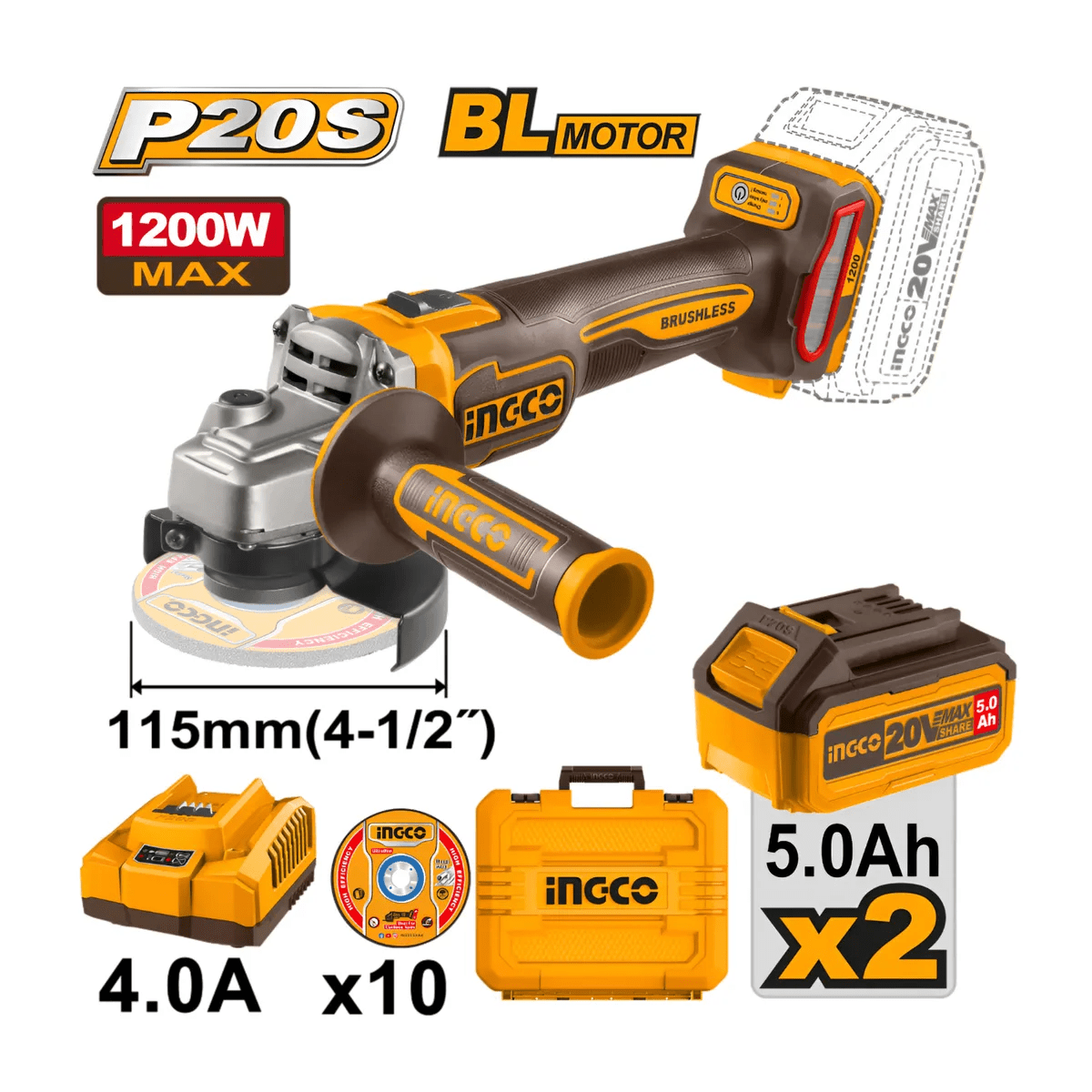CAGLI2211532
Amoladora Angular 20V 1200W
+2BAT+DISCOS+ CARGADOR+MAL ETIN1