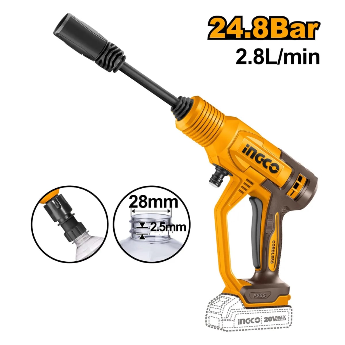 Hidrolavadora Eléctrica Ingco Cpwli20362 Amarillo Con 24.8bar De Presión Máxima - 50hz/60hz 50 Hz / 60 Hz2