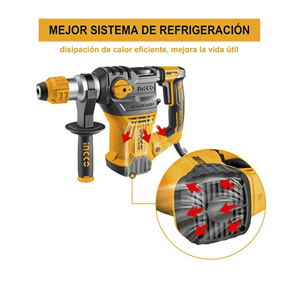 Rotomartillo Electroneumático Ingco Industrial Rh150028 Amarillo Frecuencia De 50hz/60hz Con 1.5kw De Potencia 50 Hz/60 Hz3