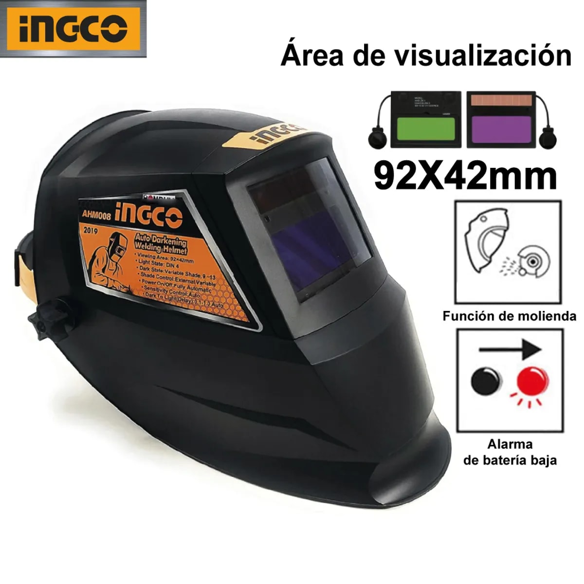 Casco Careta Para Soldar Fotosensible Automatico Ingco Color Negro Liso3