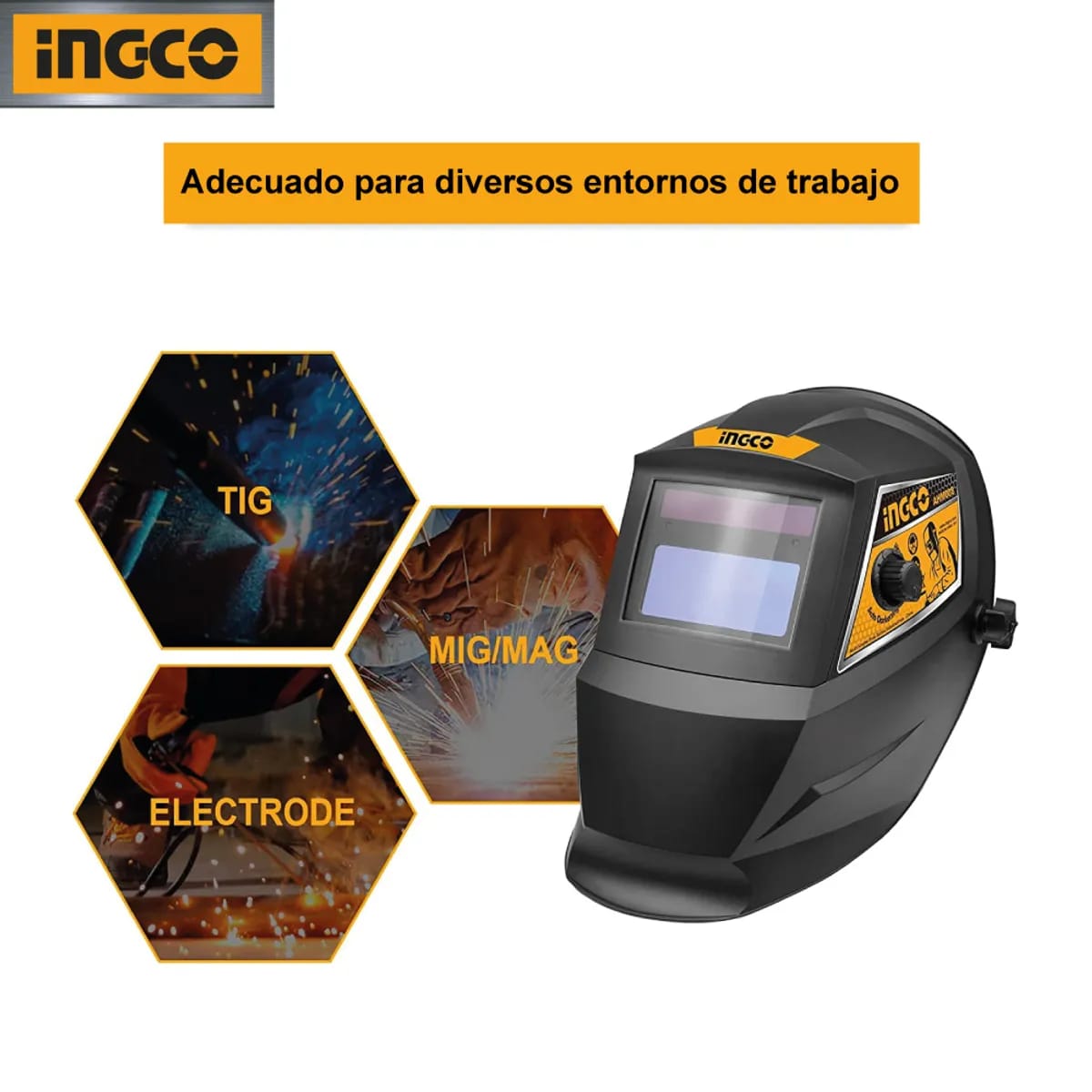 Casco Careta Para Soldar Fotosensible Automatico Ingco Color Negro Liso2