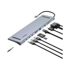 Hub Baseus Dockins Station 10 en 1 Gris - USB-C, HDMI 4K, VGA, PD 60W y Ethernet
