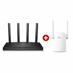 Combo Router TP-Link Archer AX12 Negro + Extensor RE205 Blanco - Wi-Fi 6 AX1500 y AC750, 2 Equipos