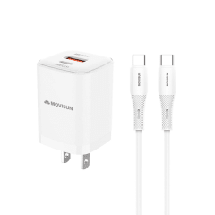 Kit Cargador MOVISUN MPD 30 Blanco | Carga Rápida 30W PD + 18W QC | Incluye Cable Tipo C 60W