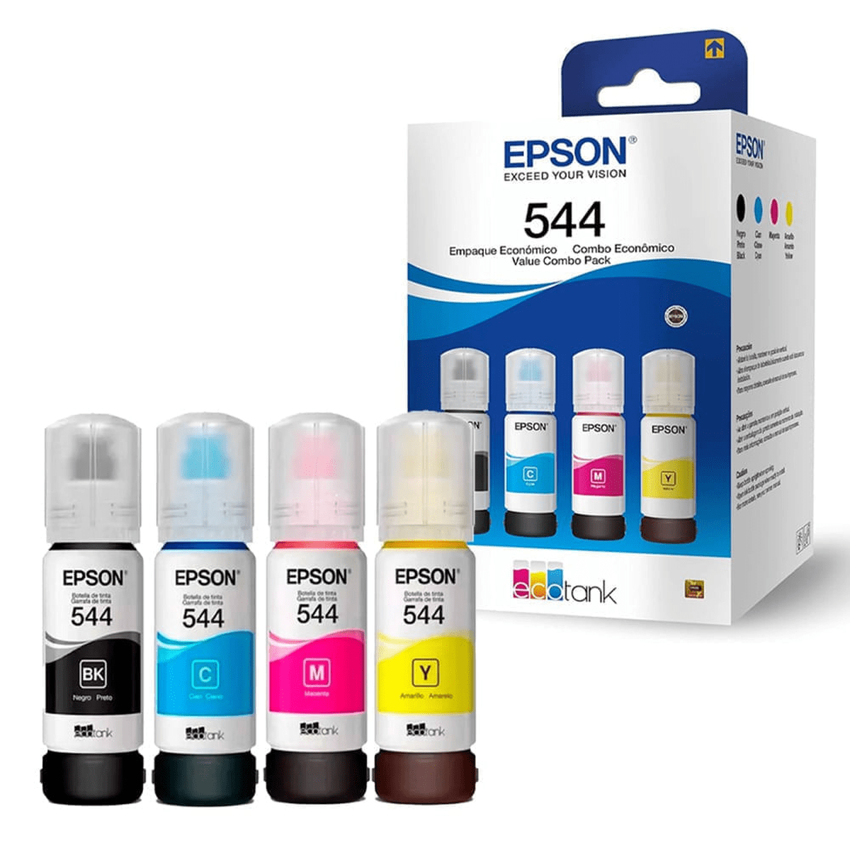Combo Tintas Epson T544 Pack x4 + Papel Fotográfico A4 - Negro, Cian, Magenta y Amarillo 65 ml2