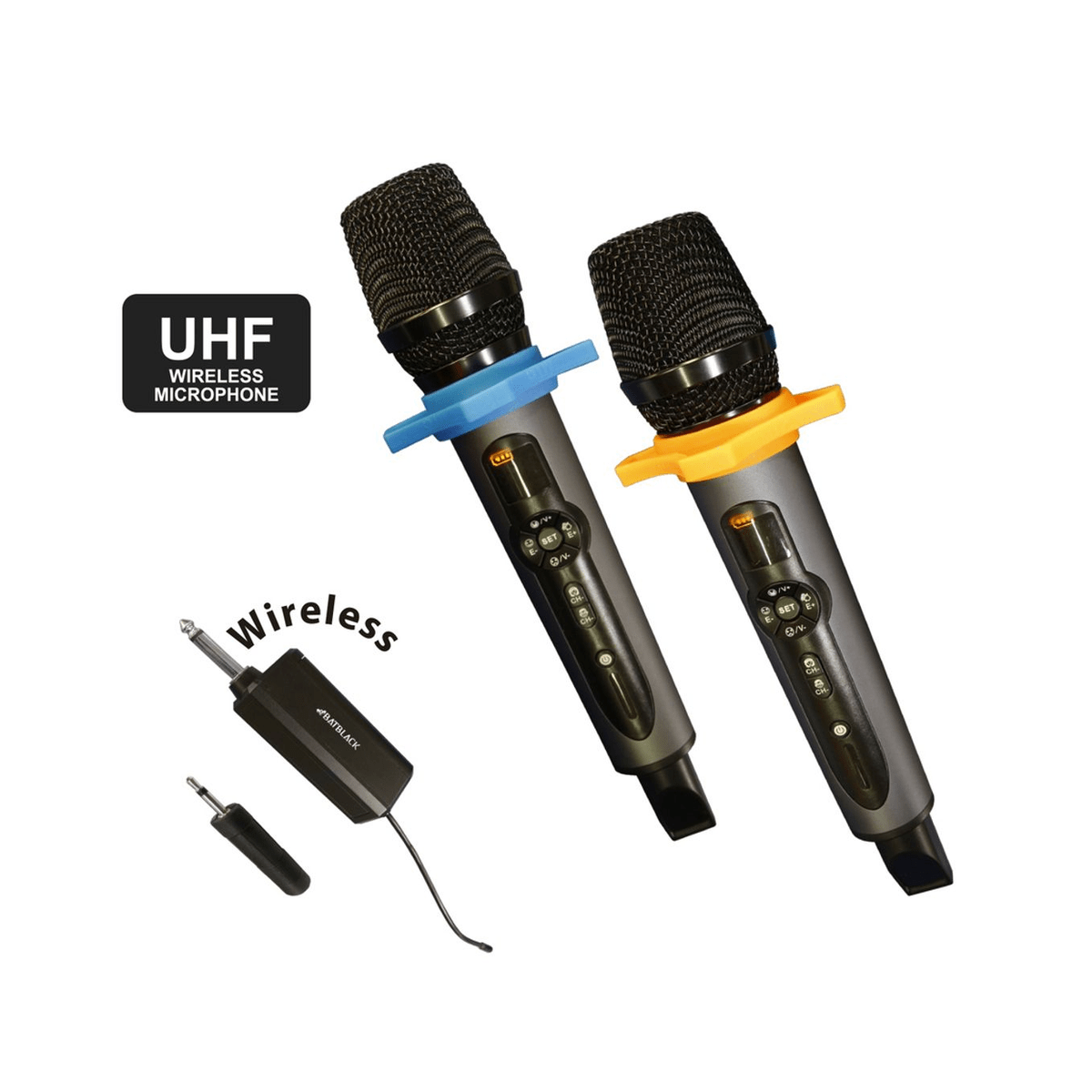 Micrófonos Inalámbricos Batblack BT-Q2M Negro - UHF X2, Receptor Recargable y 50 m2