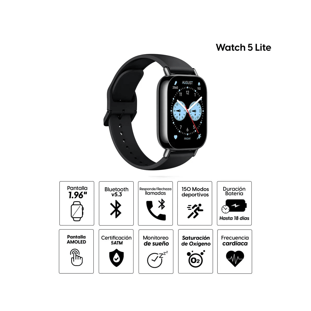 Smartwatch Xiaomi Redmi Watch 5 Lite Negro - AMOLED 1.96