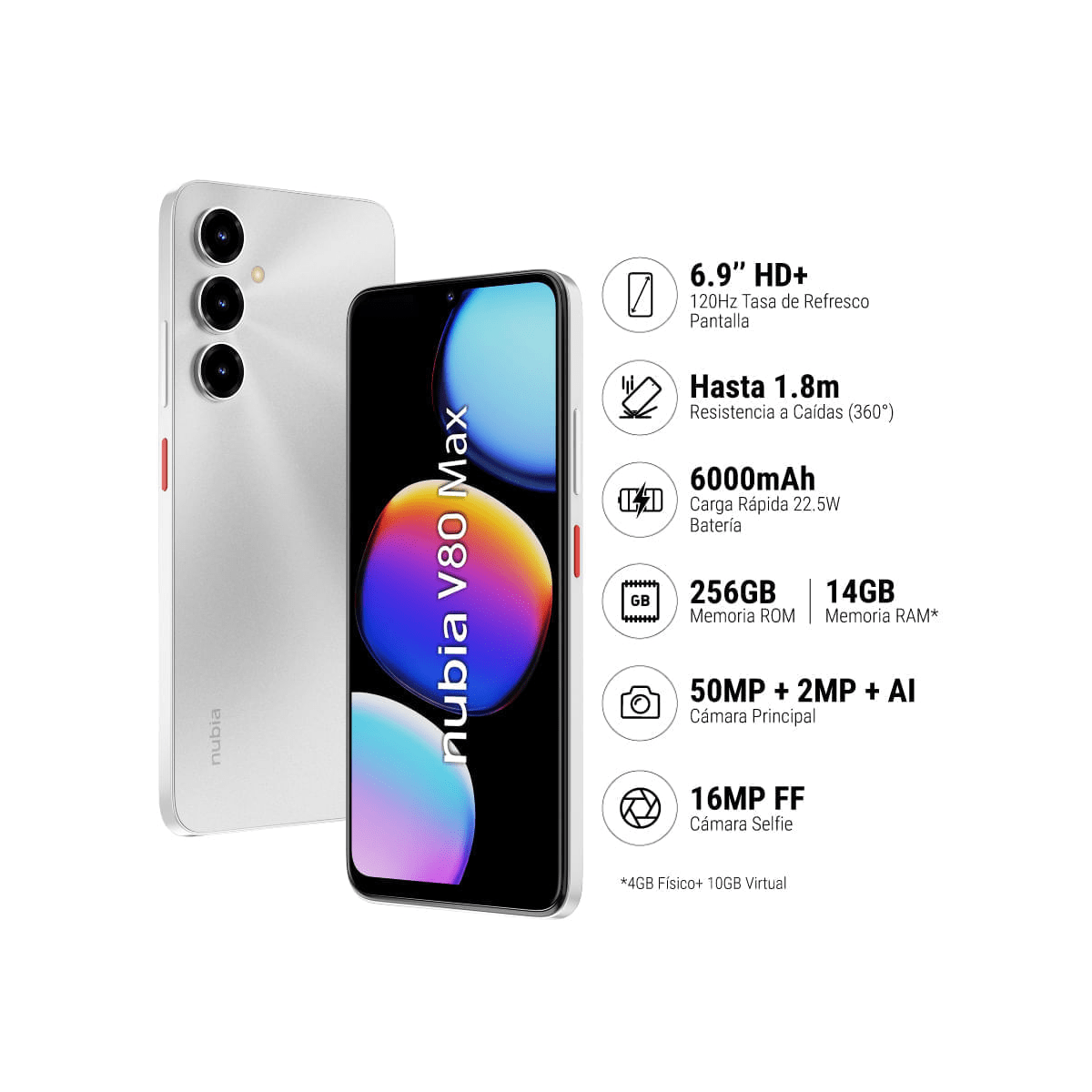 Celular ZTE V80 Max 256GB Plateado - Unisoc T7250, Pantalla 6.9