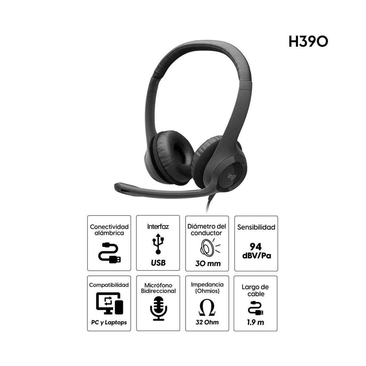 Audífonos Logitech H390 Negro USB Headset Izitronix2