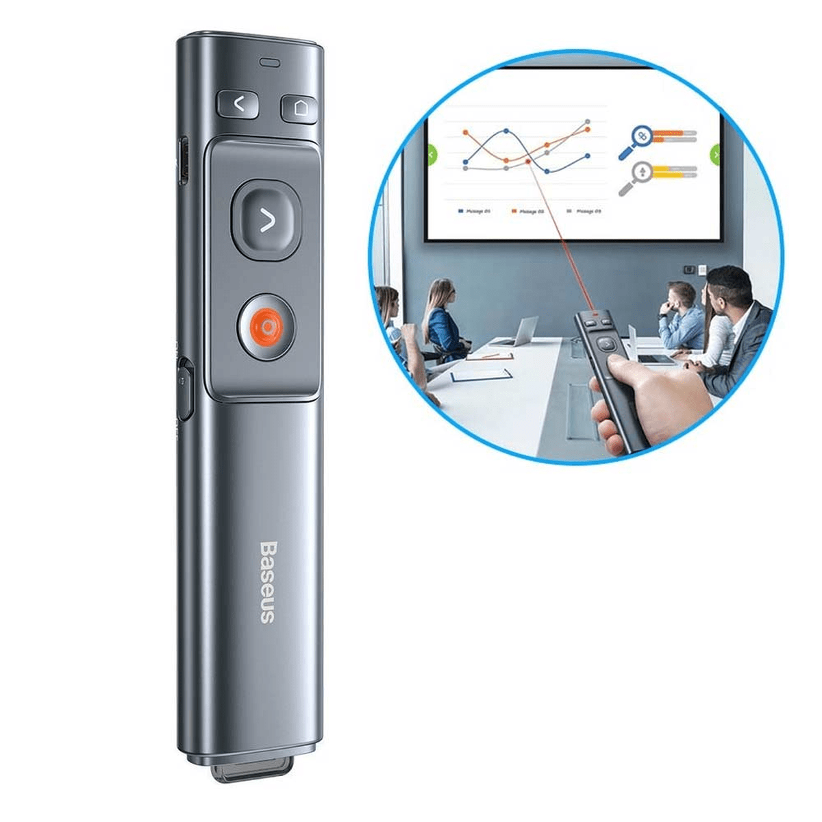 Presentador Baseus Orange Dot Gris - Láser Rojo, USB-A/USB-C y Batería Recargable2