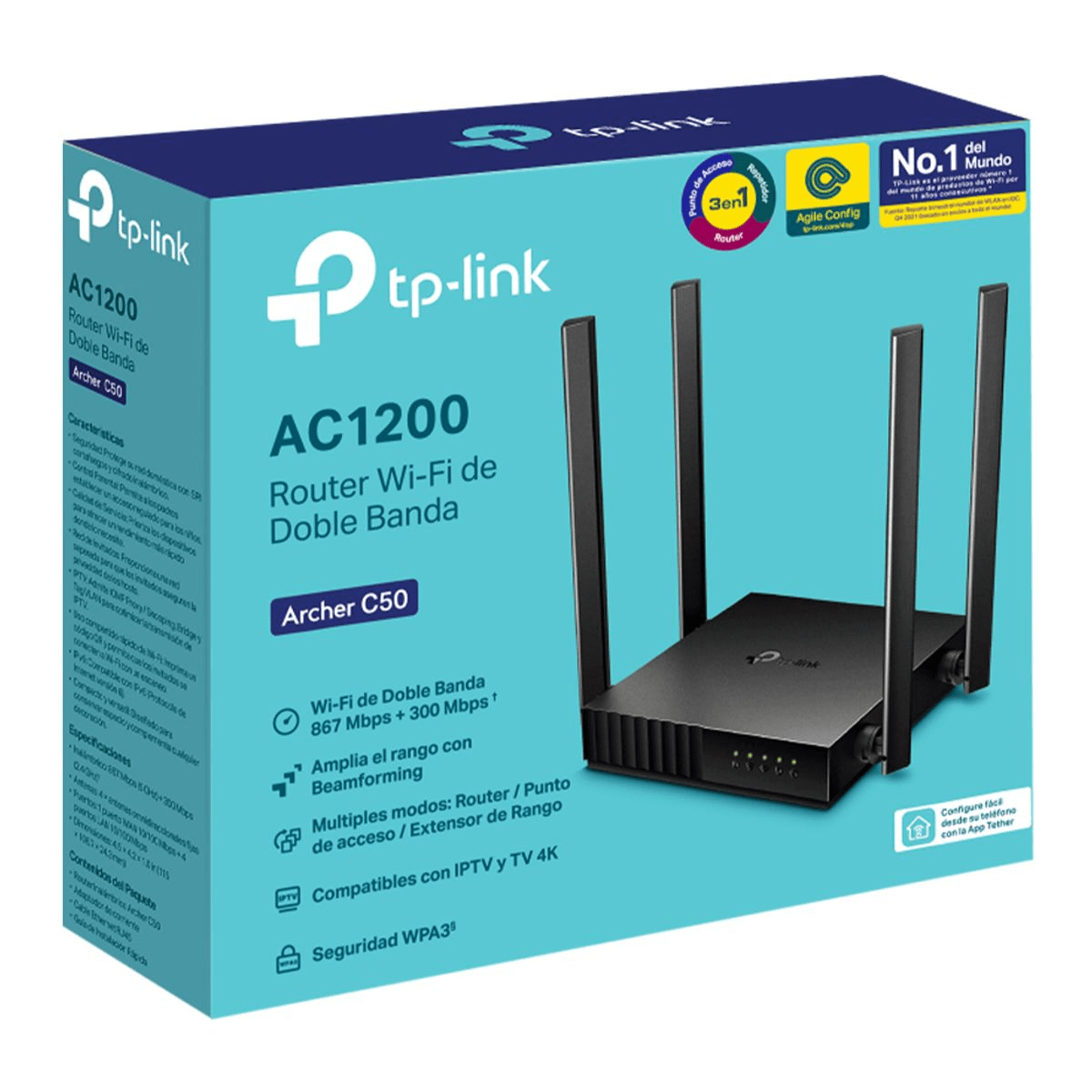 Router TP-Link Archer C50 Negro - Wi-Fi AC1200 Doble Banda, 4 Antenas, MU-MIMO y Modo Repetidor3