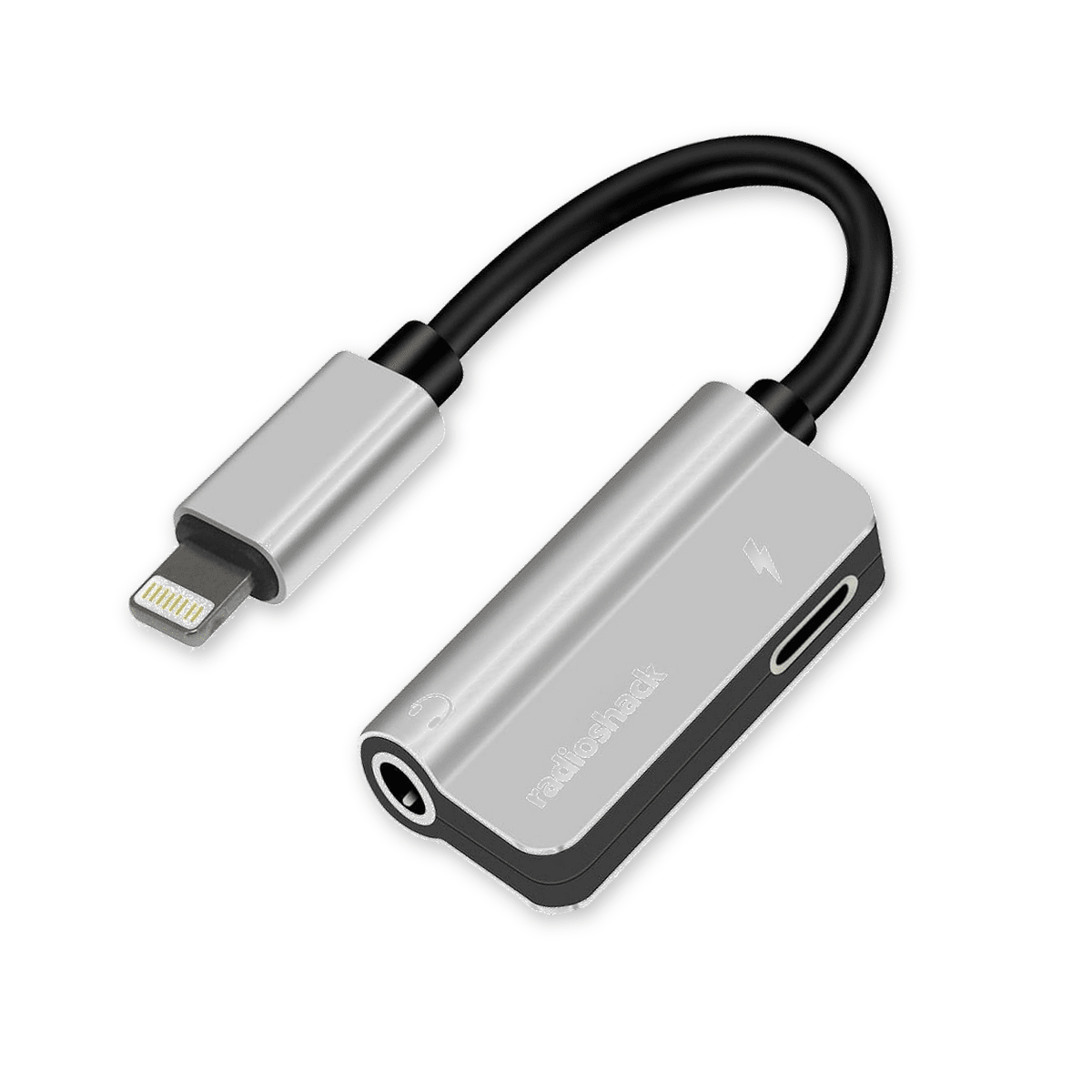 Adaptador RadioShack Lightning a 3.5 mm Gris - Escucha y Carga Simultánea3